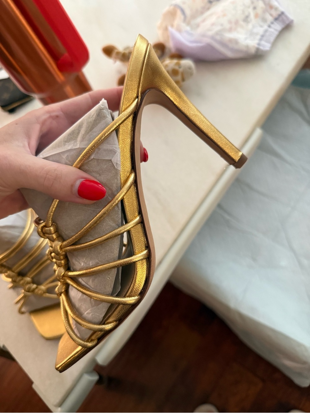 Veronica beard Gold Strappy High Heel Sandals - Women